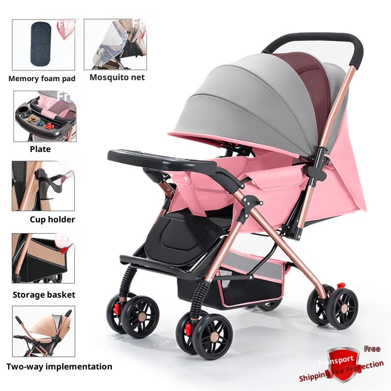 Two-way Baby Stroller, Sit And Lie, Foldable Lightweight Stroller