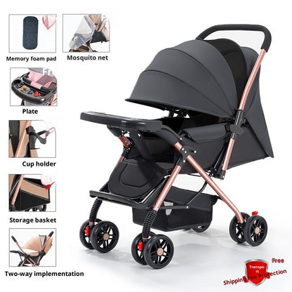 Two-way Baby Stroller, Sit And Lie, Foldable Lightweight Stroller
