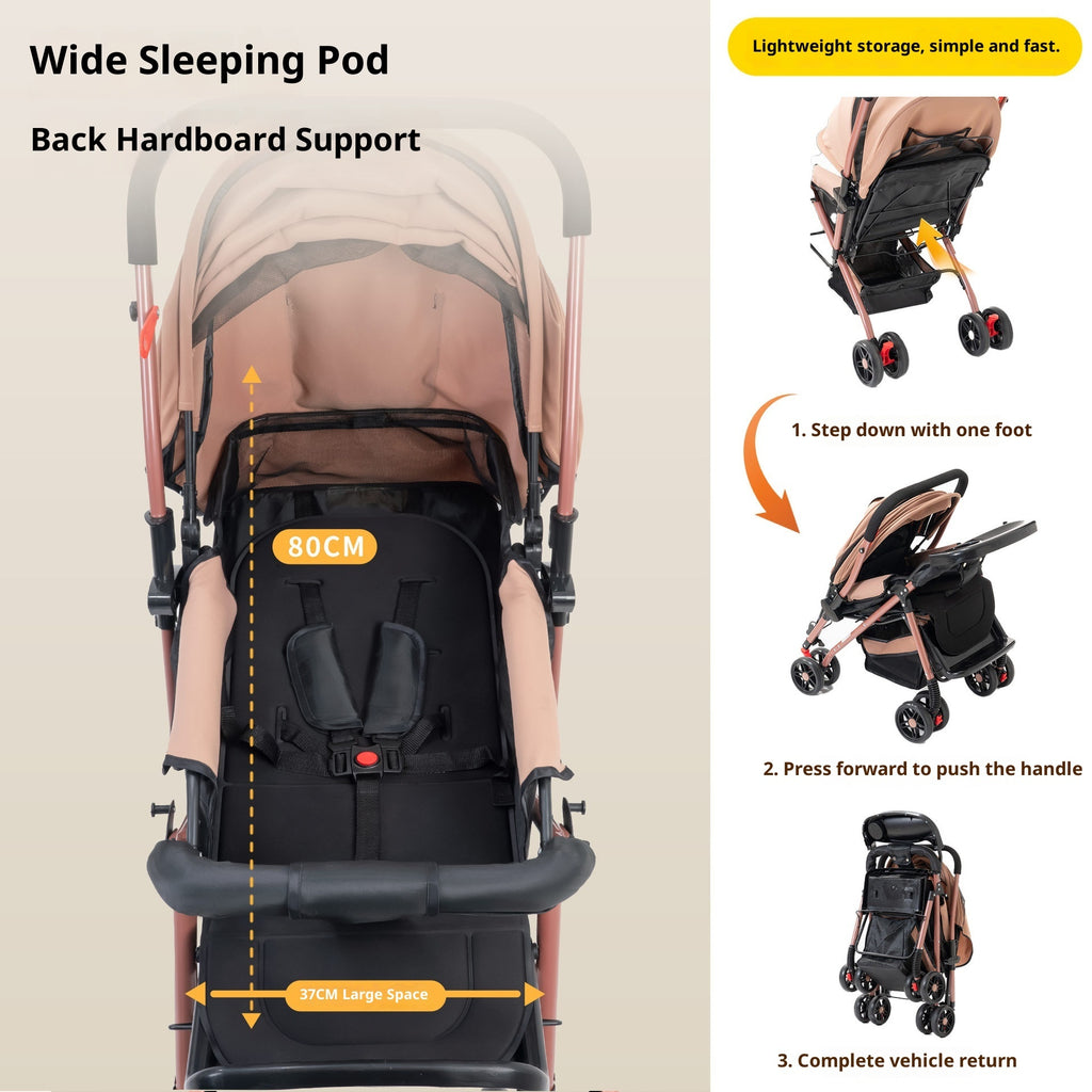 Two-way Baby Stroller, Sit And Lie, Foldable Lightweight Stroller