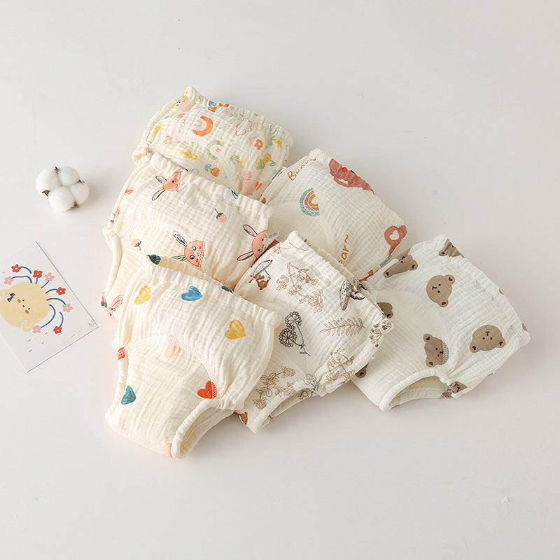 Korean Style Cotton Baby Training Learning Gauze Diaper Pants