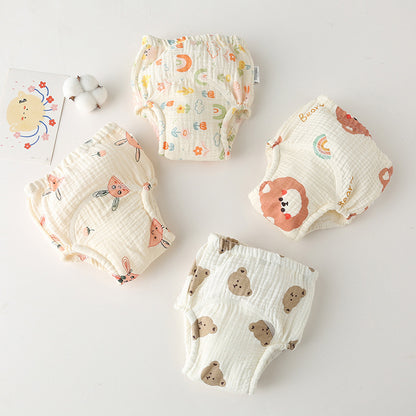Korean Style Cotton Baby Training Learning Gauze Diaper Pants